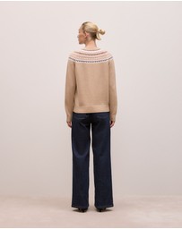 Trenery - Merino Cashmere Fair Isle Crew in Tan