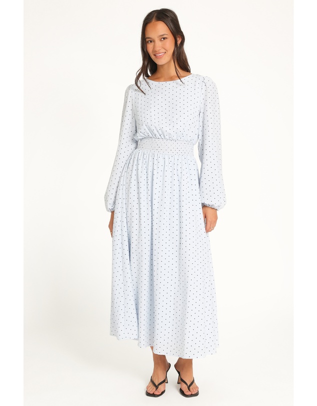 Petal & Pup - Roman Long Sleeve Maxi Dress - Blue Polka Dot
