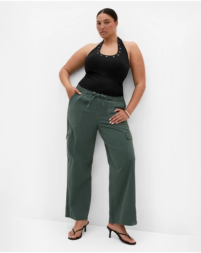 City Chic - Plus size Harley Fit Remi Wide Leg Cargo Jean - dark sage