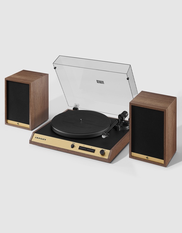 Crosley - Crosley C72 Record Player Shelf System - Walnut