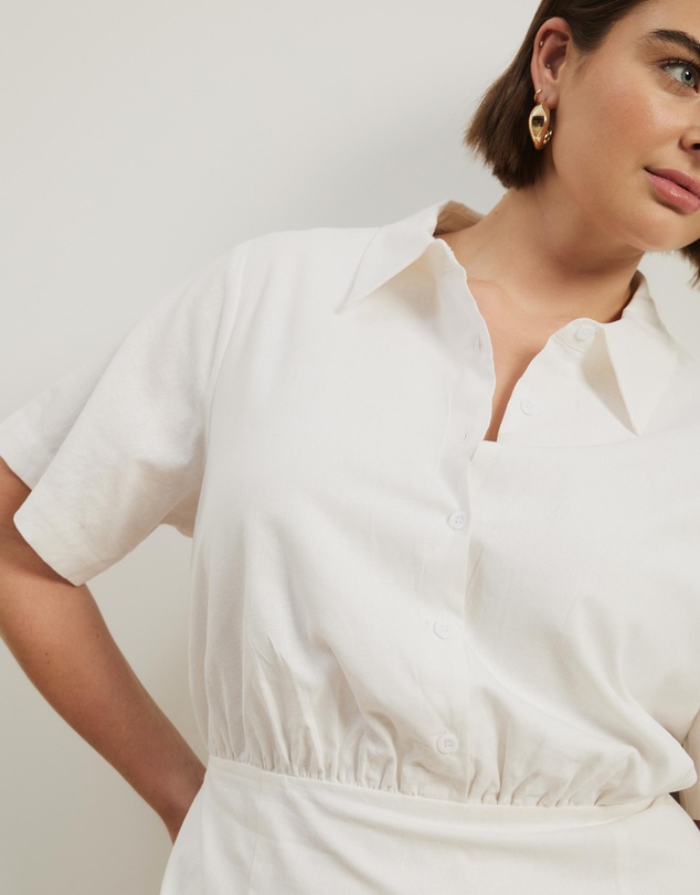 Atmos&Here Curvy - Remi Linen Blend Midi Shirt Dress