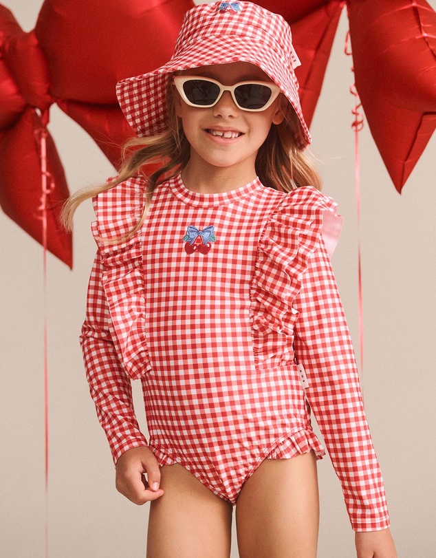 Huxbaby - Cherry Bow Gingham Frill Swimsuit - Babies-Teens