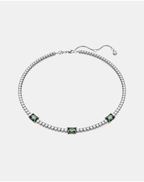 Swarovski - Matrix Tennis necklace, Mixed cuts, Green, Rhodium plated