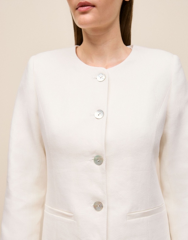 Trenery - Basketweave Linen Collarless Jacket in Pearl