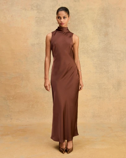 Forcast - Lorelei Tie Neck Satin Dress
