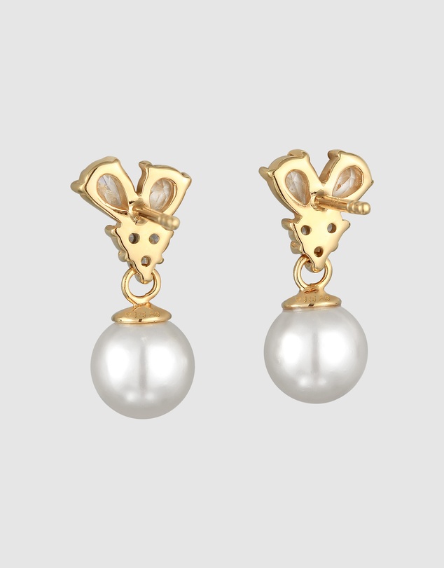 Elli Jewelry - Pearl and Zirconia Drop Earrings in Gold-Plated 925 Silver