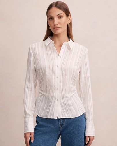 Forever New - Sage Striped Gathered Shirt