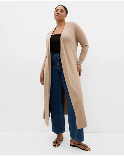 City Chic - Plus size Goldie Longline Knit Cardigan - taupe