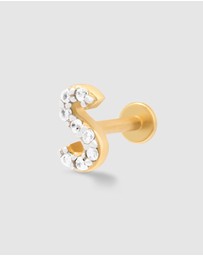 Wanderlust + Co - Alphabet Pave Gold Flat Back Earring - Letter S