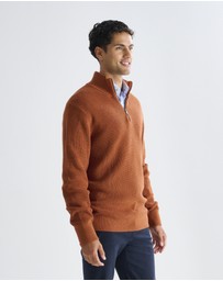 3 Wise Men - 3 Wise Men Frost Zip Neck Wool Blend Knit - Deep Navy