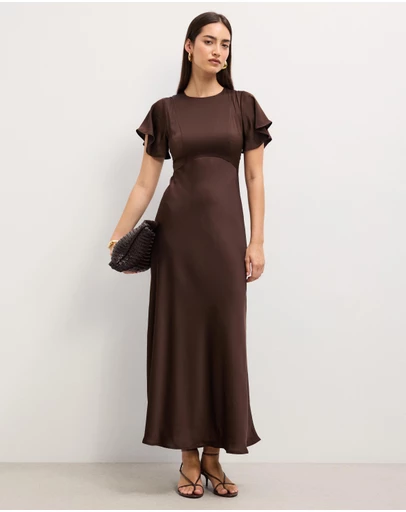 The Fated - Bella Fluted Sleeve Satin Midi Dress