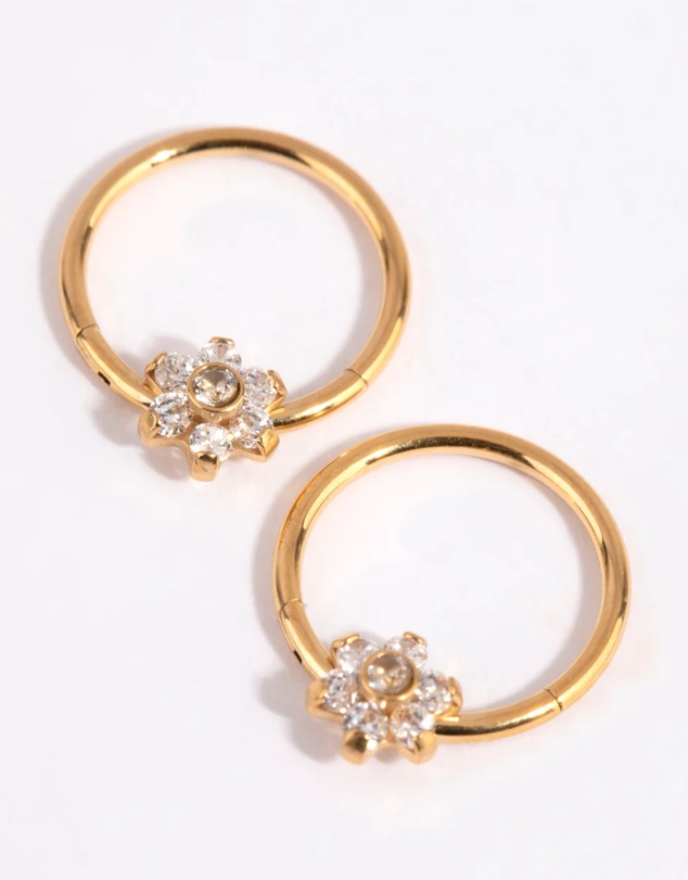 Lovisa - Gold Plated Surgical Steel Small Flower Hoop Earrings