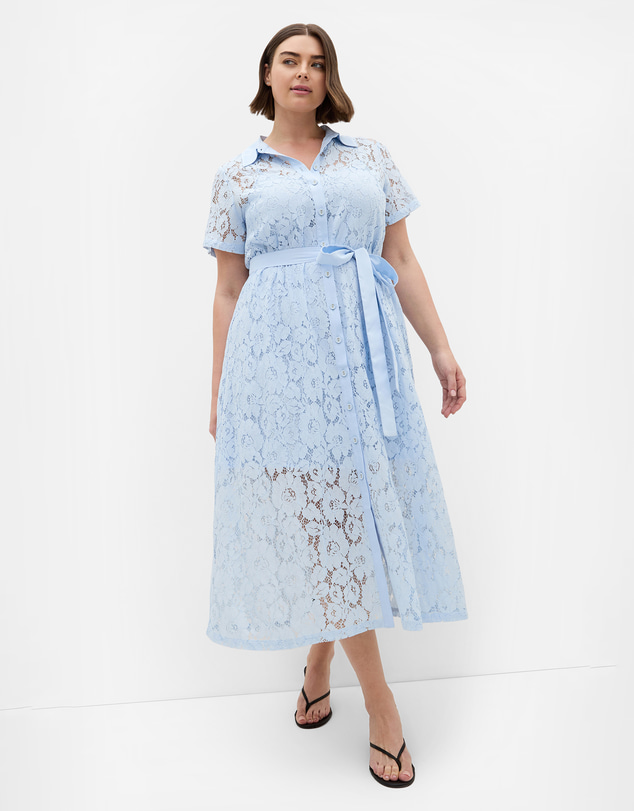 City Chic - Plus size Lani Lace Shirt Dress - sky blue