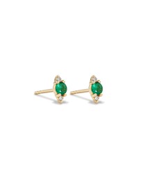 Michael Hill - 3 Stone Emerald Earrings with .04 Carat TW Diamonds in 10kt Yellow Gold