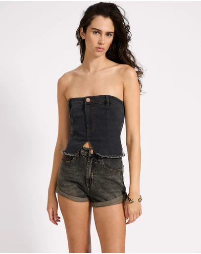 ONE TEASPOON - Denim Strapless Tube Top - Black