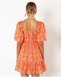 Petal & Pup - Carmen Off Shoulder Mini Dress - Orange Print