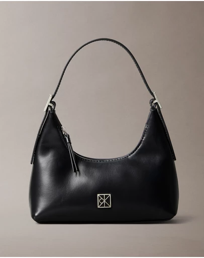 Calvin Klein - Monogram Logo Emblem Leather Small Shoulder Bag