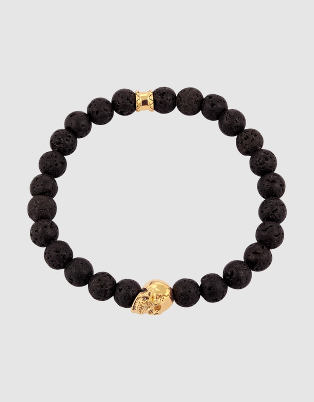 Kuzzoi - ICONIC EXCLUSIVE - Lava Bead Bracelet with Skull in Gold-Plated 925 Sterling Silver