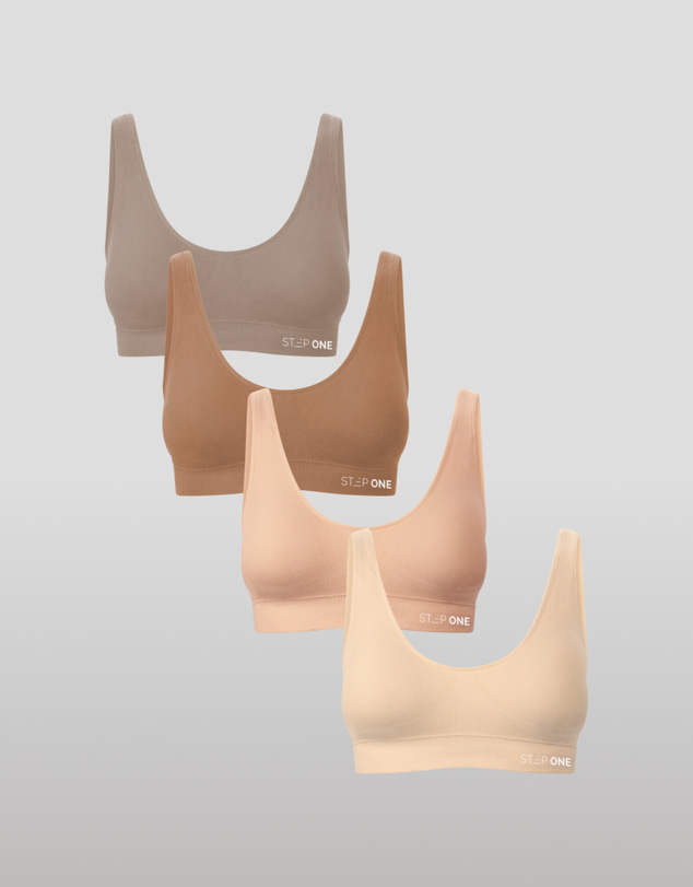 STEP ONE - Women's SmoothFit Padded Bra 4 Pack - Ash Brown / Tan / Pink Beige / Light Beige