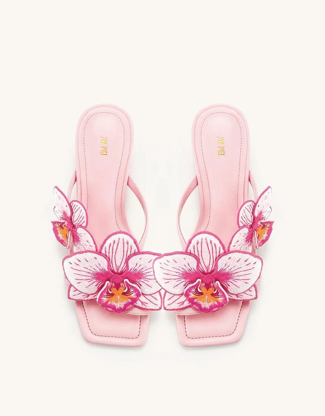 JW PEI - Serena Orchid Embroidered Toe Ring Heeled Sandals