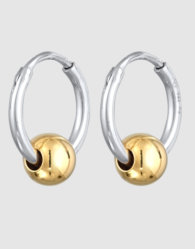 Kuzzoi - ICONIC EXCLUSIVE - Bi-Color Hoop Earrings with Ball Charm in 925 Sterling Silver