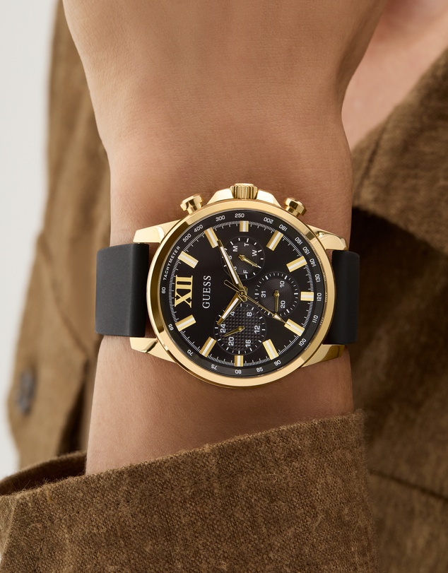 GUESS - Guess Men's Black Gold Tone 44mm Multi-function Watch