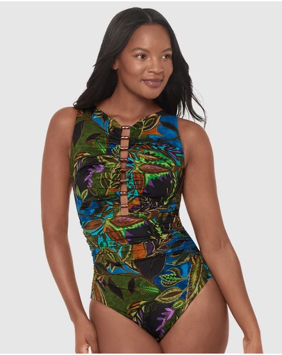 Miraclesuit Swimwear  - Amazonia Swizzle Underwire High Neck Swimsuit with Beads