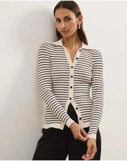 Atmos&Here - Noa Button Front Striped Cardigan