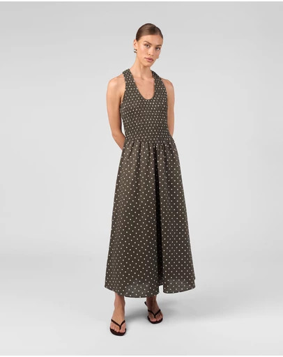 MVN - Shirring Top Polka Dot Maxi Dress