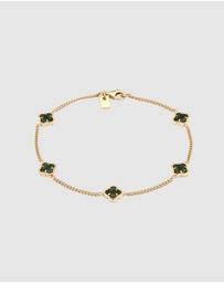 Kuzzoi - ICONIC EXCLUSIVE - Bracelet Male Cloverleaf Enamel Green 925 Sterling Silver Gold Plated