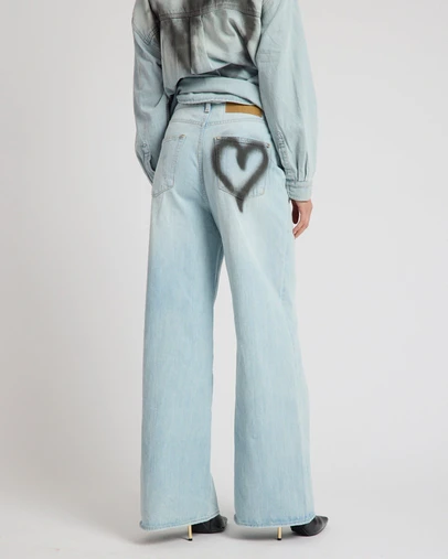 ONE TEASPOON - Love Machines Heart Mid Waist Super Wide Leg Denim - Sea Mist Love