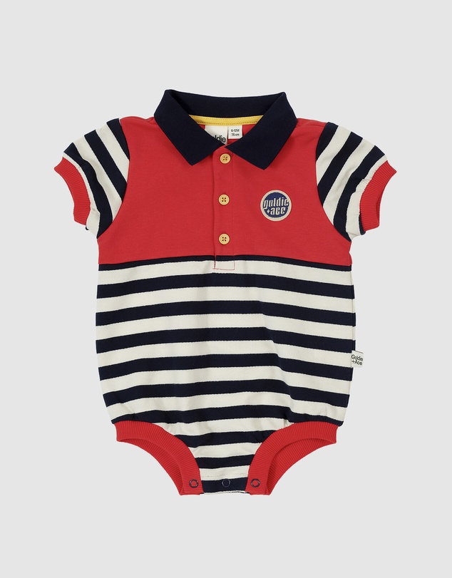 Goldie + Ace - Panelled Stripe Polo Romper - Babies