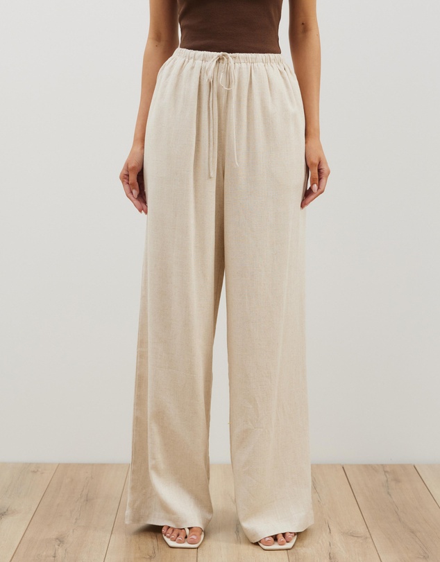 Atmos&Here - Tenley Wide Leg Drawstring Linen Blend Pants