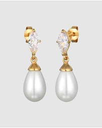 Elli Jewelry - Earrings Ear Hangers Drop Elegant with Zirconia And Shell Core Pearls in 925 Sterling Silver Gold Plated