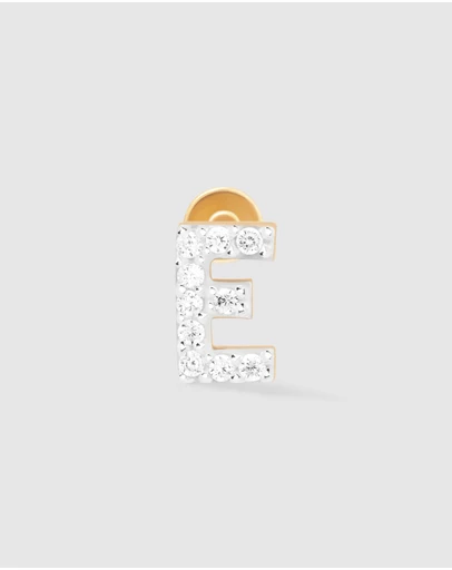 Wanderlust + Co - Alphabet Pave Gold Flat Back Earring - Letter E