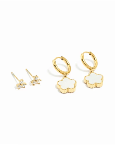 Lovisa - Waterproof Gold Plated Stainless Steel Cubic Zirconia Petal Earrings 2-Pack