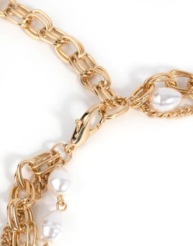 Lovisa - Gold Chain & Pearl Layered Belt