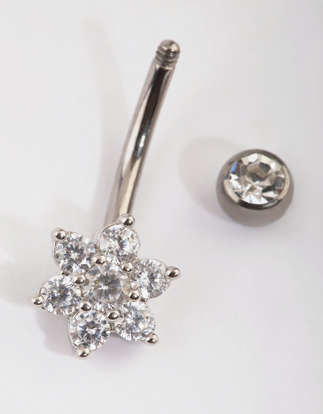 Lovisa - Titanium Diamante Flower Belly Bar