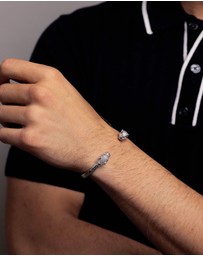 Nialaya Jewellery - Men's Silver CZ Panther Bangle