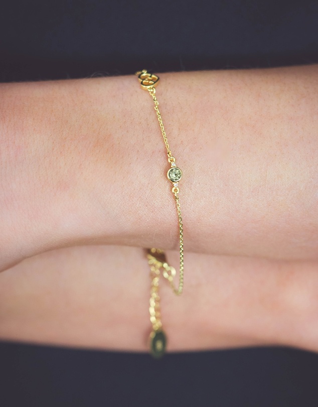 Georgini - Natural Peridot And Two Natural Diamond August Gold Bracelet