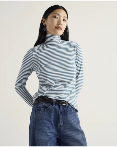 Seasalt - Seasalt Cornwall Blue Landing Roll Neck Top