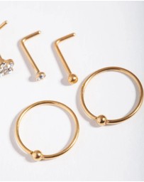 Lovisa - Gold Surgical Steel Flower & Bee Nose Stud 6-Pack