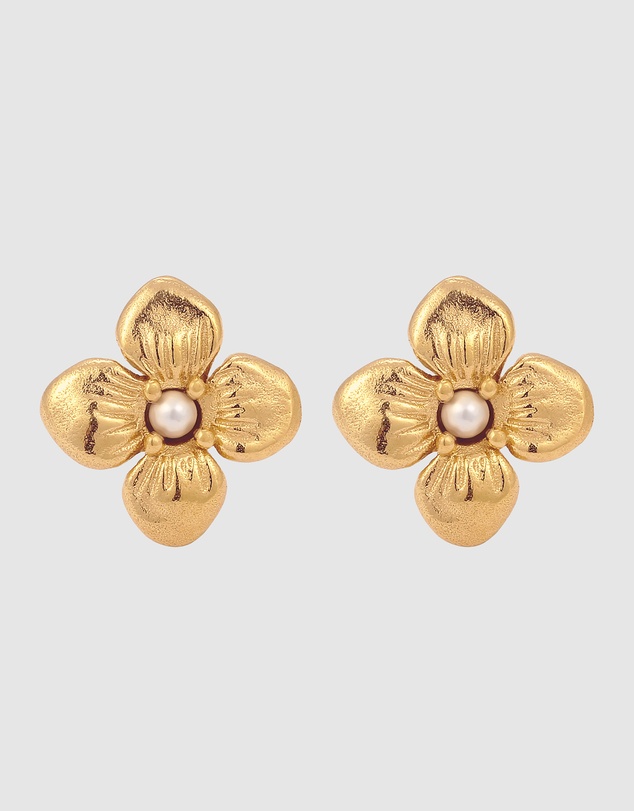 Elli Jewelry - Pearl Floral Stud Earrings in Gold-Plated 925 Silver