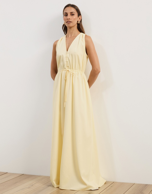 Atmos&Here - Cleo V-Neck Cinched Waist Midi Dress