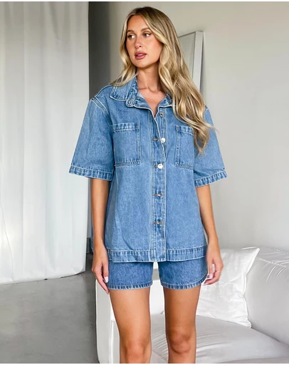 Dazie - Balmy Nights Short Sleeve Denim Overshirt