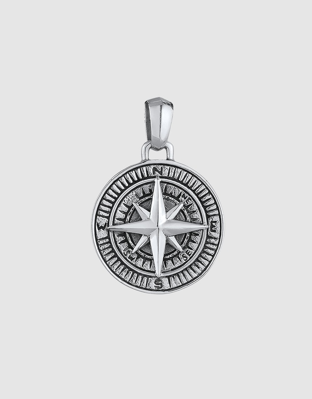 Kuzzoi - ICONIC EXCLUSIVE - Pendants Men Pendant Compass Solid in 925 Sterling Silver Oxidised