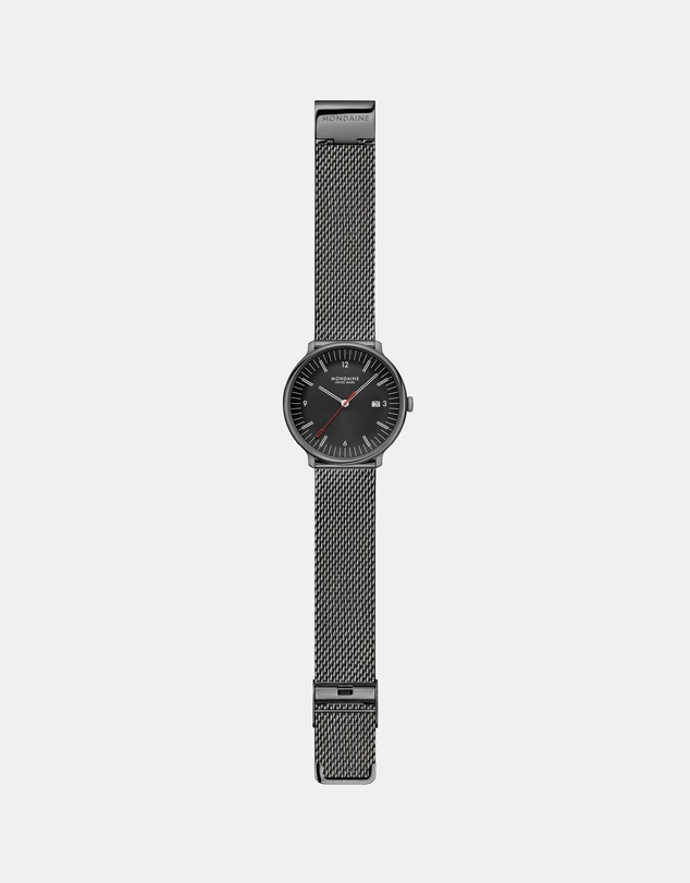 Mondaine - Mondaine Doppio Black Stainless Steel 41mm Watch