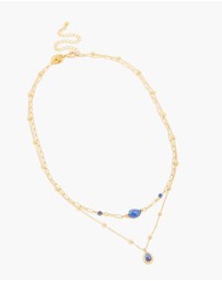Lovisa - Waterproof Gold Plated Stainless Steel Lapis Lazuli Semi Precious Stone Chain Layered Necklace