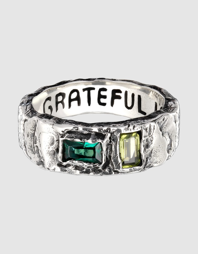 Haze & Glory - ICONIC EXCLUSIVE - Distressed Silver Ring with Emerald and Peridot Stones