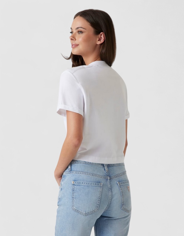 GUESS - Short Sleeve Metal Logo Cropped T-Shirt